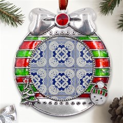 Ceramic-portugal-tiles-wall Metal X mas Ribbon With Red Crystal Round Ornament by Amaryn4rt