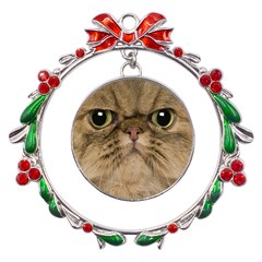 Cute Persian Catface In Closeup Metal X mas Wreath Ribbon Ornament by Amaryn4rt