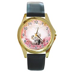 Elephant-heart-plush-vertical-toy Round Gold Metal Watch