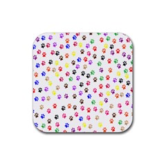 Paw Prints Background Rubber Coaster (square) by Amaryn4rt