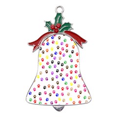 Paw Prints Background Metal Holly Leaf Bell Ornament by Amaryn4rt