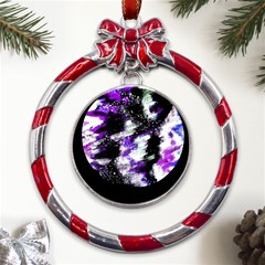 Abstract Canvas-acrylic-digital-design Metal Red Ribbon Round Ornament by Amaryn4rt