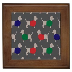 Cute Dachshund Dogs Wearing Jumpers Wallpaper Pattern Background Framed Tile by Amaryn4rt