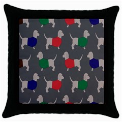 Cute Dachshund Dogs Wearing Jumpers Wallpaper Pattern Background Throw Pillow Case (black) by Amaryn4rt