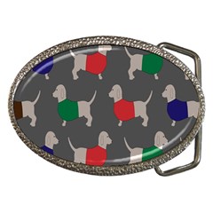 Cute Dachshund Dogs Wearing Jumpers Wallpaper Pattern Background Belt Buckles by Amaryn4rt