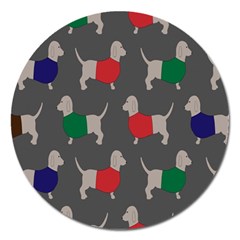 Cute Dachshund Dogs Wearing Jumpers Wallpaper Pattern Background Magnet 5  (round) by Amaryn4rt