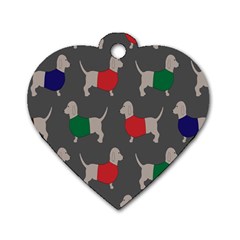 Cute Dachshund Dogs Wearing Jumpers Wallpaper Pattern Background Dog Tag Heart (two Sides) by Amaryn4rt