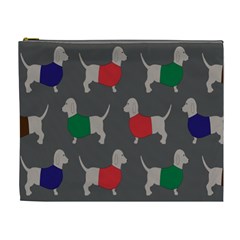 Cute Dachshund Dogs Wearing Jumpers Wallpaper Pattern Background Cosmetic Bag (xl)