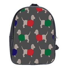 Cute Dachshund Dogs Wearing Jumpers Wallpaper Pattern Background School Bag (large) by Amaryn4rt