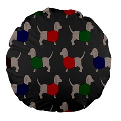 Cute Dachshund Dogs Wearing Jumpers Wallpaper Pattern Background Large 18  Premium Flano Round Cushions by Amaryn4rt