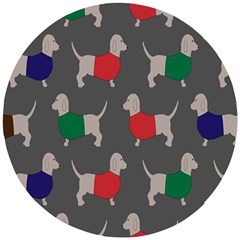 Cute Dachshund Dogs Wearing Jumpers Wallpaper Pattern Background Wooden Puzzle Round by Amaryn4rt