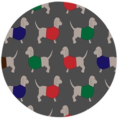 Cute Dachshund Dogs Wearing Jumpers Wallpaper Pattern Background Wooden Bottle Opener (round) by Amaryn4rt