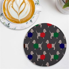 Cute Dachshund Dogs Wearing Jumpers Wallpaper Pattern Background Uv Print Round Tile Coaster by Amaryn4rt