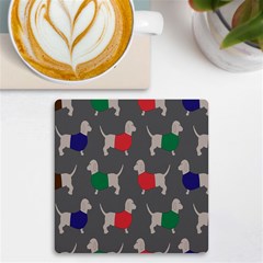 Cute Dachshund Dogs Wearing Jumpers Wallpaper Pattern Background Uv Print Square Tile Coaster  by Amaryn4rt