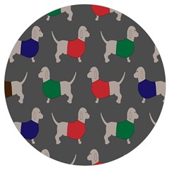 Cute Dachshund Dogs Wearing Jumpers Wallpaper Pattern Background Round Trivet by Amaryn4rt