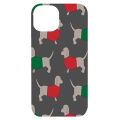 Cute Dachshund Dogs Wearing Jumpers Wallpaper Pattern Background Iphone 14 Black Uv Print Case by Amaryn4rt