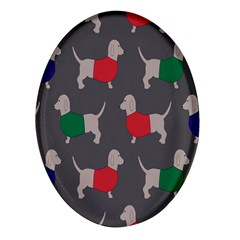 Cute Dachshund Dogs Wearing Jumpers Wallpaper Pattern Background Oval Glass Fridge Magnet (4 Pack) by Amaryn4rt