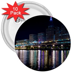 Cleveland Building City By Night 3  Buttons (10 Pack)  by Amaryn4rt