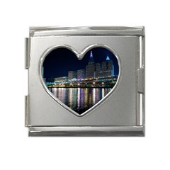 Cleveland Building City By Night Mega Link Heart Italian Charm (18mm) by Amaryn4rt