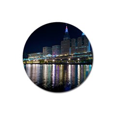 Cleveland Building City By Night Magnet 3  (round) by Amaryn4rt