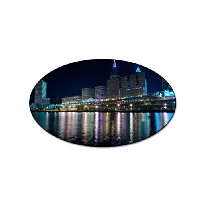 Cleveland Building City By Night Sticker Oval (10 pack)