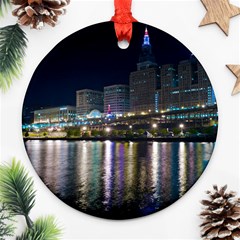 Cleveland Building City By Night Round Ornament (two Sides) by Amaryn4rt