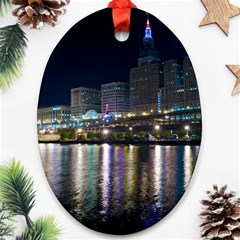 Cleveland Building City By Night Oval Ornament (two Sides) by Amaryn4rt