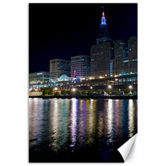 Cleveland Building City By Night Canvas 12  X 18  by Amaryn4rt