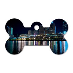 Cleveland Building City By Night Dog Tag Bone (one Side) by Amaryn4rt