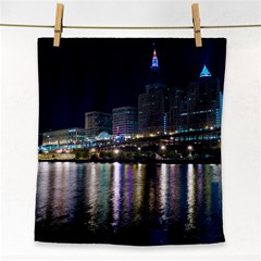 Cleveland Building City By Night Face Towel by Amaryn4rt