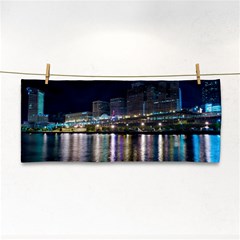 Cleveland Building City By Night Hand Towel by Amaryn4rt