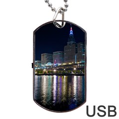 Cleveland Building City By Night Dog Tag Usb Flash (one Side) by Amaryn4rt