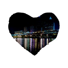 Cleveland Building City By Night Standard 16  Premium Heart Shape Cushions by Amaryn4rt