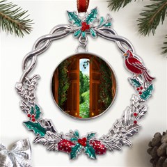 Beautiful World Entry Door Fantasy Metal X mas Wreath Holly Leaf Ornament by Amaryn4rt