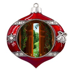 Beautiful World Entry Door Fantasy Metal Snowflake And Bell Red Ornament by Amaryn4rt