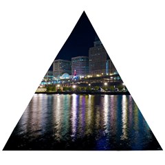 Cleveland Building City By Night Wooden Puzzle Triangle by Amaryn4rt