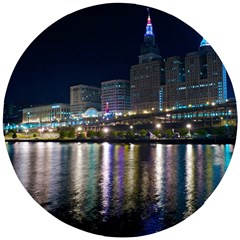 Cleveland Building City By Night Wooden Puzzle Round by Amaryn4rt