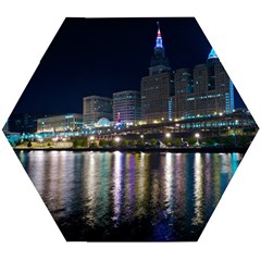 Cleveland Building City By Night Wooden Puzzle Hexagon by Amaryn4rt