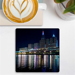 Cleveland Building City By Night Uv Print Square Tile Coaster  by Amaryn4rt