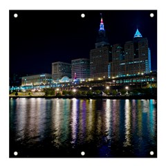 Cleveland Building City By Night Banner And Sign 4  X 4  by Amaryn4rt