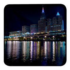 Cleveland Building City By Night Square Glass Fridge Magnet (4 Pack) by Amaryn4rt