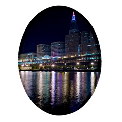 Cleveland Building City By Night Oval Glass Fridge Magnet (4 Pack) by Amaryn4rt