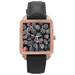 Blackberries-background-black-dark Rose Gold Leather Watch  by Amaryn4rt