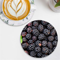 Blackberries-background-black-dark Uv Print Round Tile Coaster by Amaryn4rt