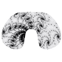 Fractal Black Spiral On White Travel Neck Pillow by Amaryn4rt