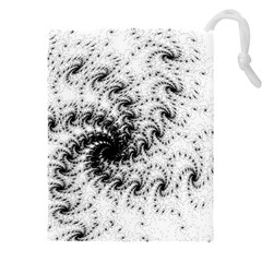 Fractal Black Spiral On White Drawstring Pouch (4xl) by Amaryn4rt