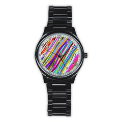 Multi-color Tangled Ribbons Background Wallpaper Stainless Steel Round Watch by Amaryn4rt