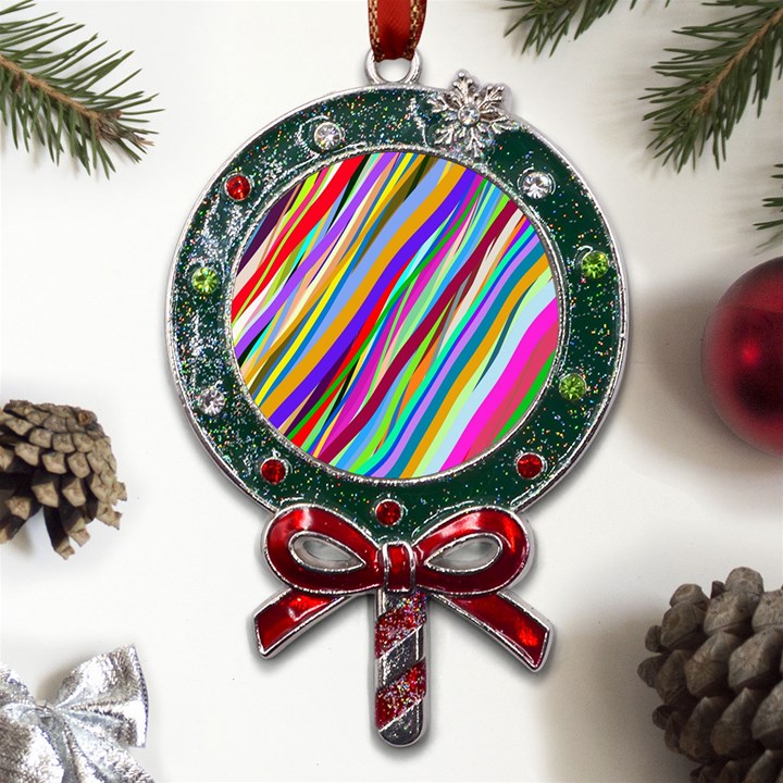 Multi-color Tangled Ribbons Background Wallpaper Metal X Mas Lollipop with Crystal Ornament