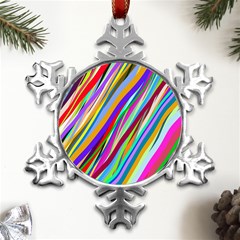 Multi-color Tangled Ribbons Background Wallpaper Metal Small Snowflake Ornament by Amaryn4rt