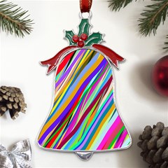 Multi-color Tangled Ribbons Background Wallpaper Metal Holly Leaf Bell Ornament by Amaryn4rt